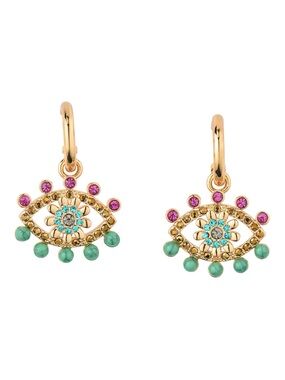 Kurt Geiger NWT Beaded Gold-Tone Multicolor Evil Eye Huggie Earrings